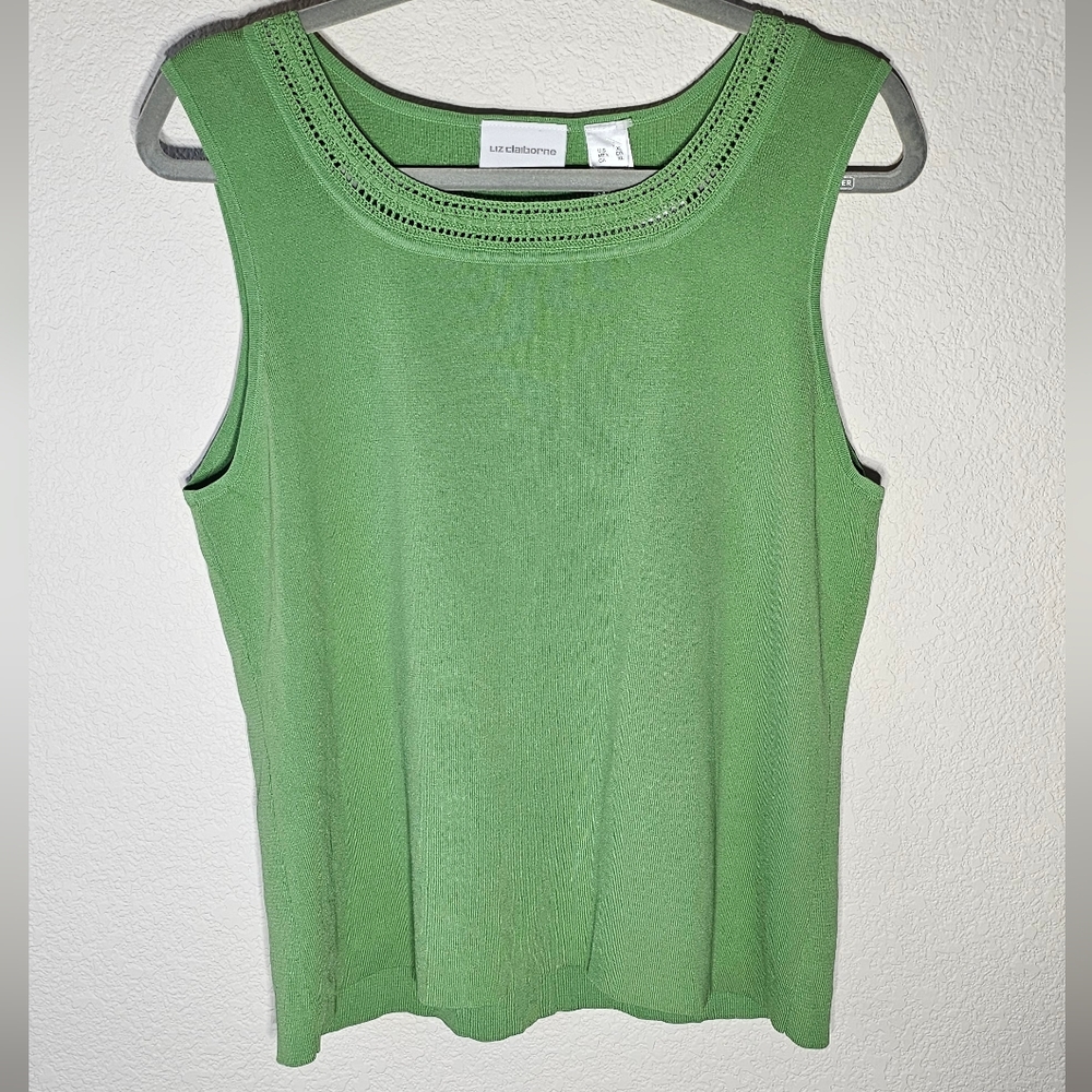NWT Liz Claiborne Women's Camisole XL Green Layering Tank Crochet Neck Trim